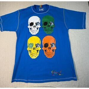 NWT Beyond The Limit Men XL Blue Skull Print Short Sleeve Graphic T Shirt Cotton